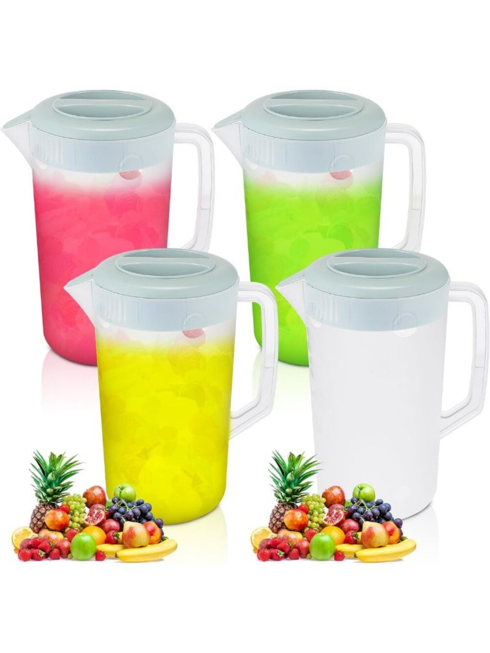 Set of 4 Plastic Water Pitchers - 1 Gallon, Blue, Durable & Lightweight